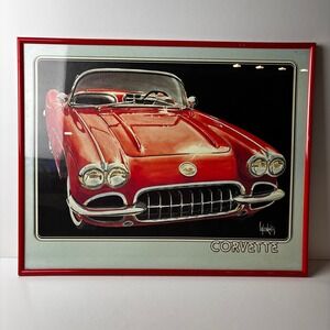 Vintage Valentis Corvette Art Print Red C1 Chevrolet Car Illustration 20x16